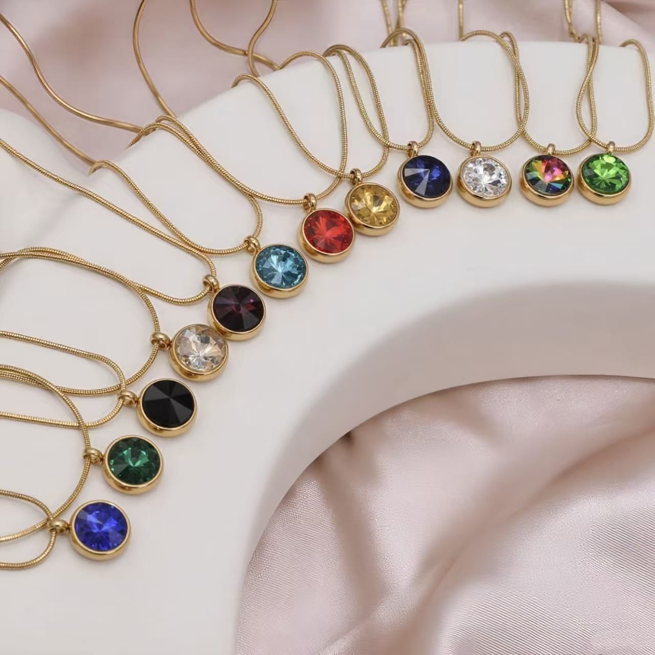 Delicate 18K Gold Plated Family Birthstone Necklace Pendant