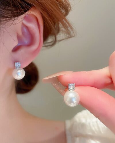 Delicate Big Pearl Earrings Stud Wedding Engagement