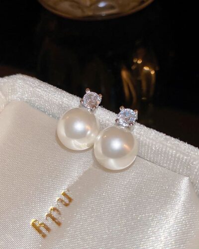 Delicate Big Pearl Earrings Stud Wedding Engagement