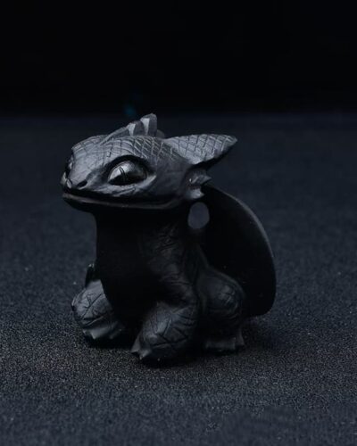 Delicate Black Obsidian Crystal Carving Toothless