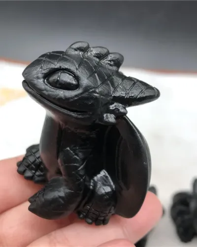 Delicate Black Obsidian Crystal Carving Toothless
