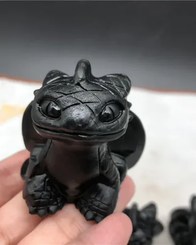 Delicate Black Obsidian Crystal Carving Toothless