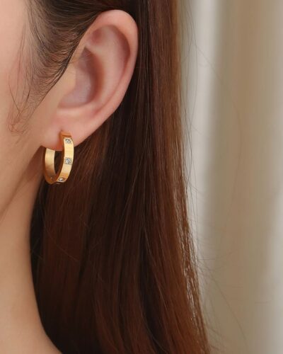 Delicate Zircon Women's Stainless Steel Hoop Earrings