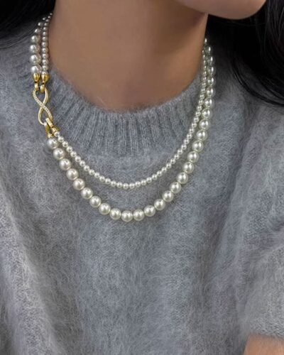 Detachable Double Strand Pearl Necklace with Infinity Buckle