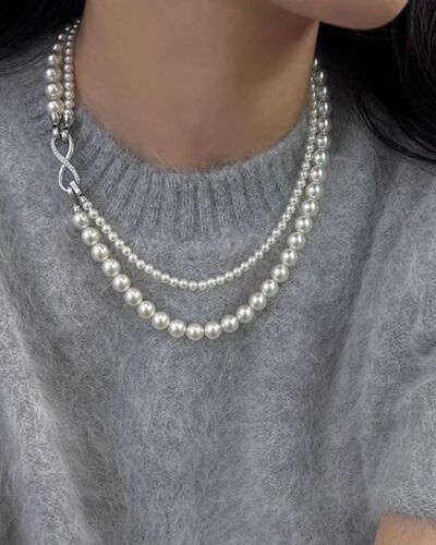 Detachable Double Strand Pearl Necklace with Infinity Buckle