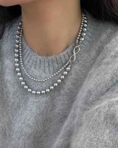 Detachable Double Strand Pearl Necklace with Infinity Buckle
