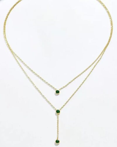 Double Layer Gold Chain Necklace with Emerald Zircon