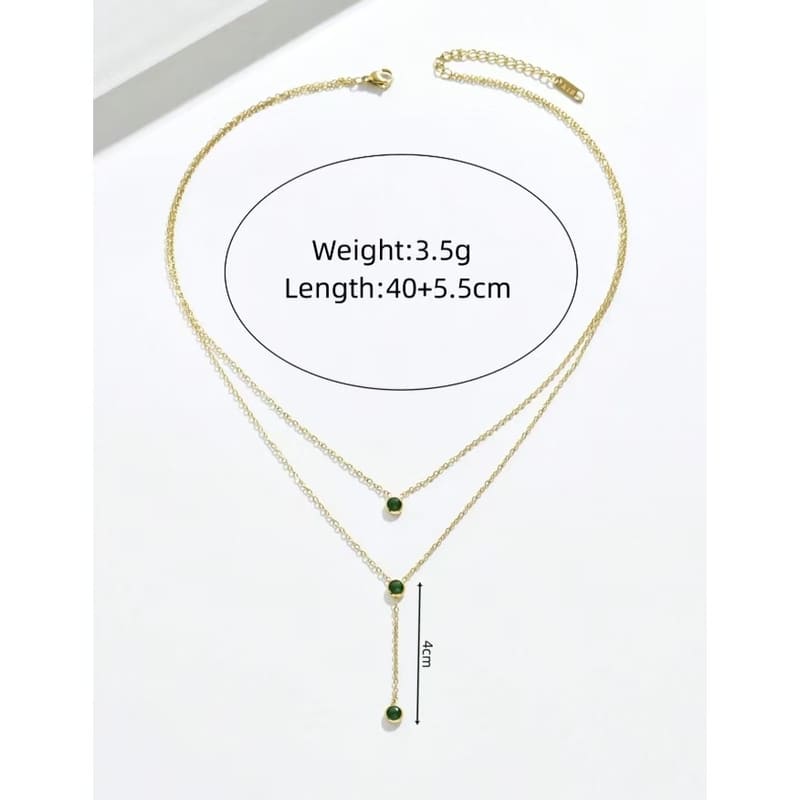 Double Layer Gold Chain Necklace with Emerald Zircon - Obrázek 4