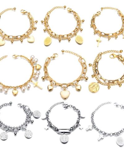 Double-Layer Heart and Cross Stainless Steel Bracelet