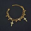 Double-Layer Heart and Cross Stainless Steel Bracelet