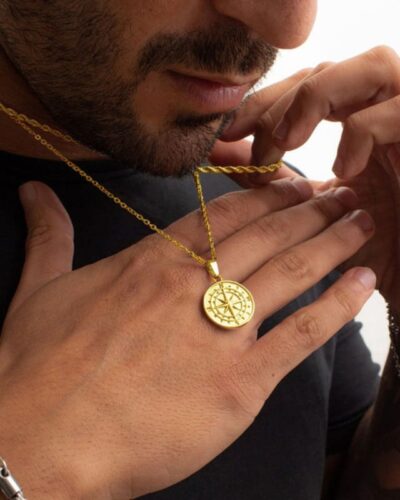 Double-Layer Men's Compass Stainless Steel Pendant Necklace