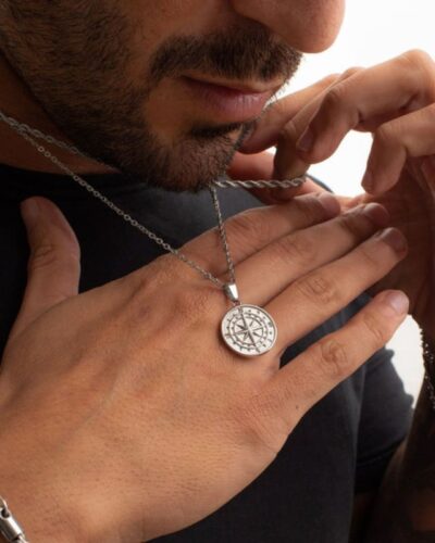 Double-Layer Men's Compass Stainless Steel Pendant Necklace