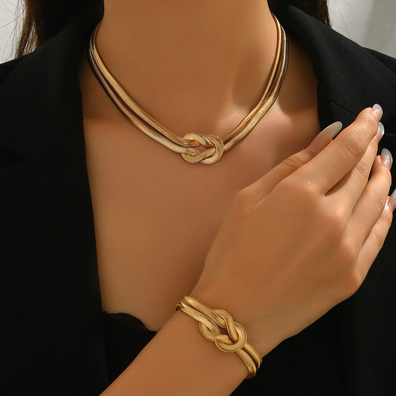 Double-Layered Twisted Snake Chain Necklace Bracelet Unisex