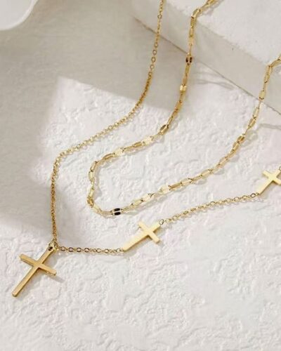 Double-Layered Stainless Steel Cross Necklace Chain