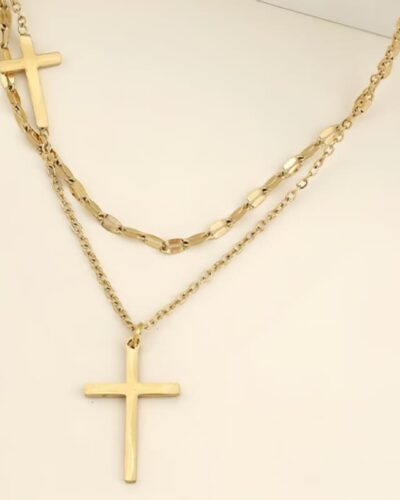 Double-Layered Stainless Steel Cross Necklace Chain