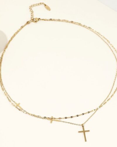 Double-Layered Stainless Steel Cross Necklace Chain