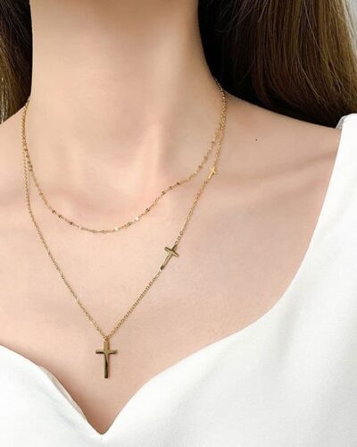 Double-Layered Stainless Steel Cross Necklace Chain