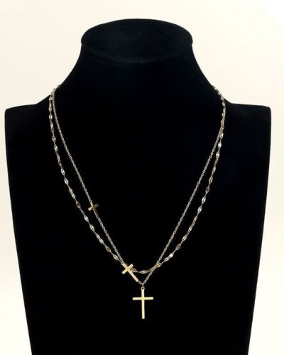 Double-Layered Stainless Steel Cross Necklace Chain