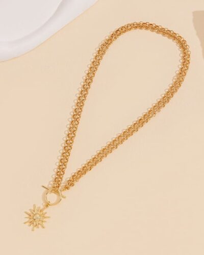 Chunky Gold Stacked Necklaces OT Buckle Sun Pendant Hip-hop