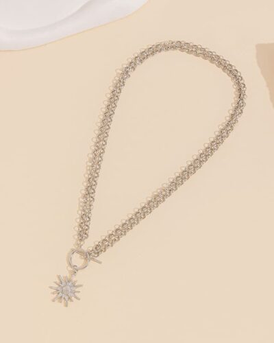 Chunky Gold Stacked Necklaces OT Buckle Sun Pendant Hip-hop