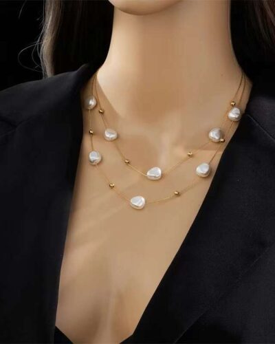 Double-layer Stainless Steel Vintage Baroque Pearl Necklace