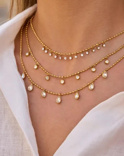 Elegant 18K Gold Plated Stainless Steel CZ Pendant Necklace