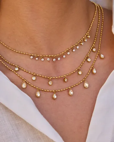 Alternative view of Elegant 18K Gold Plated Stackable Stainless Steel CZ Pendant Necklace