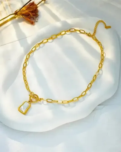 Elegant 18K Gold Plated Stainless Steel White Shell Necklace 2