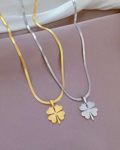 Elegant 4-Leaf Clover Pendant Stainless Steel Snake Chain