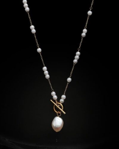 Elegant Baroque Pearl Pendant Necklace Long Rice Pearl Chain