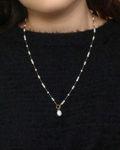 Elegant Baroque Pearl Pendant Necklace Long Rice Pearl Chain