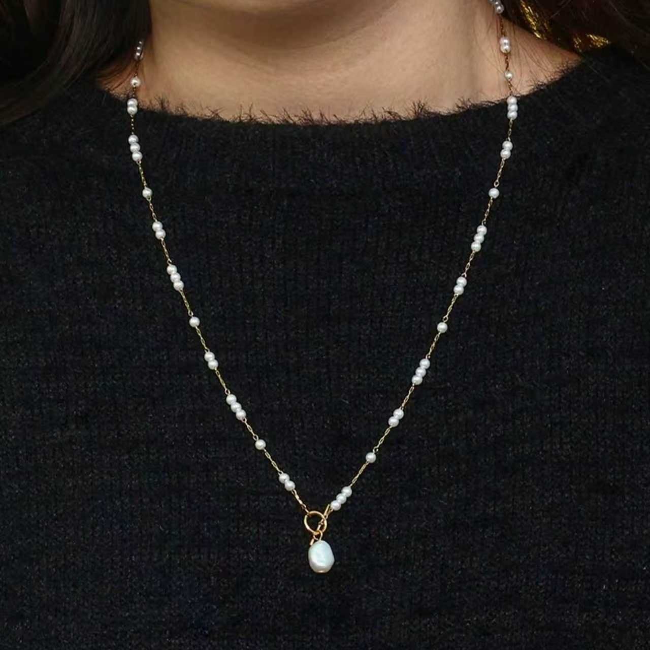 Elegant Baroque Pearl Pendant Necklace Long Rice Pearl Chain 4 1