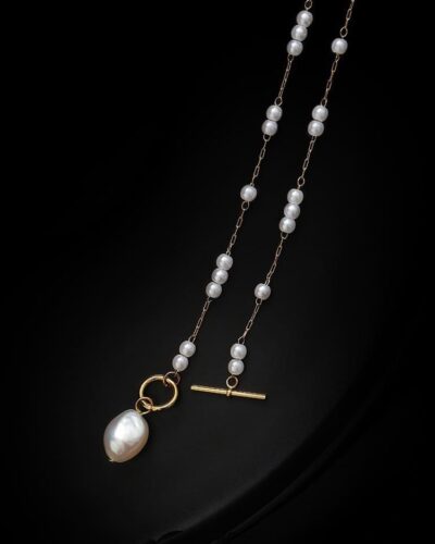 Elegant Baroque Pearl Pendant Necklace Long Rice Pearl Chain