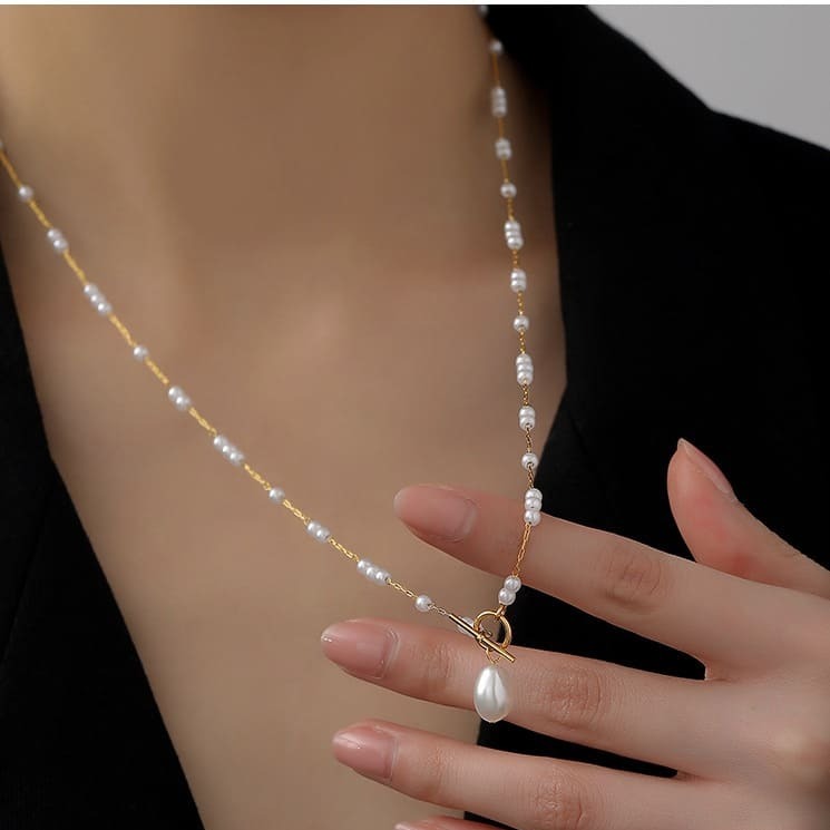 Elegant Baroque Pearl Pendant Necklace Long Rice Pearl Chain 7 745x745 1