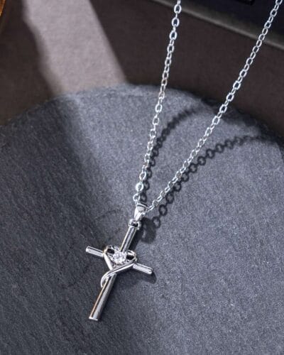 Elegant Birthstone 925 Sterling Silver CZ Cross Necklace