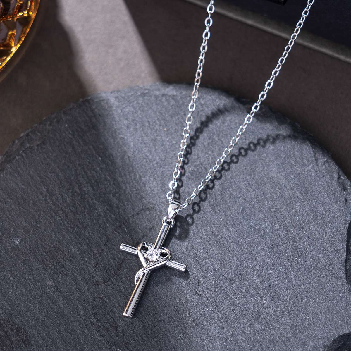 Elegant Birthstone 925 Sterling Silver CZ Cross Necklace