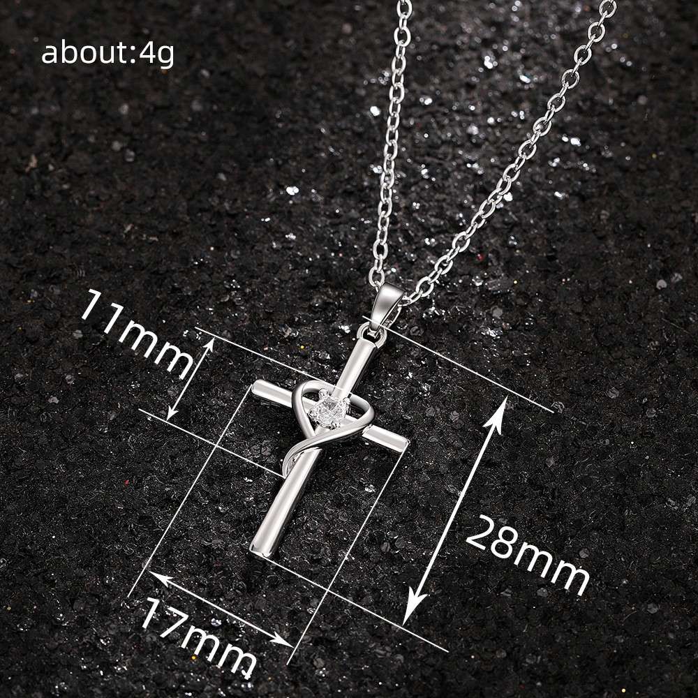 Elegant Birthstone 925 Sterling Silver CZ Cross Necklace 17
