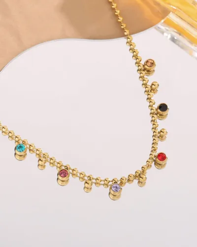 Alternativní pohled na Elegant Colored Rhinestone Vintage Gold Bead Necklace