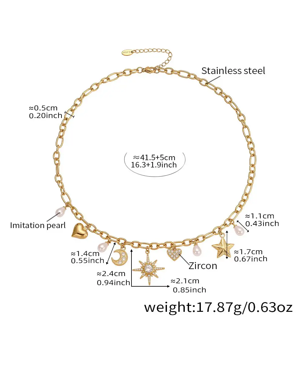 Elegant Moon and Star Ladies Stainless Steel Necklace 10