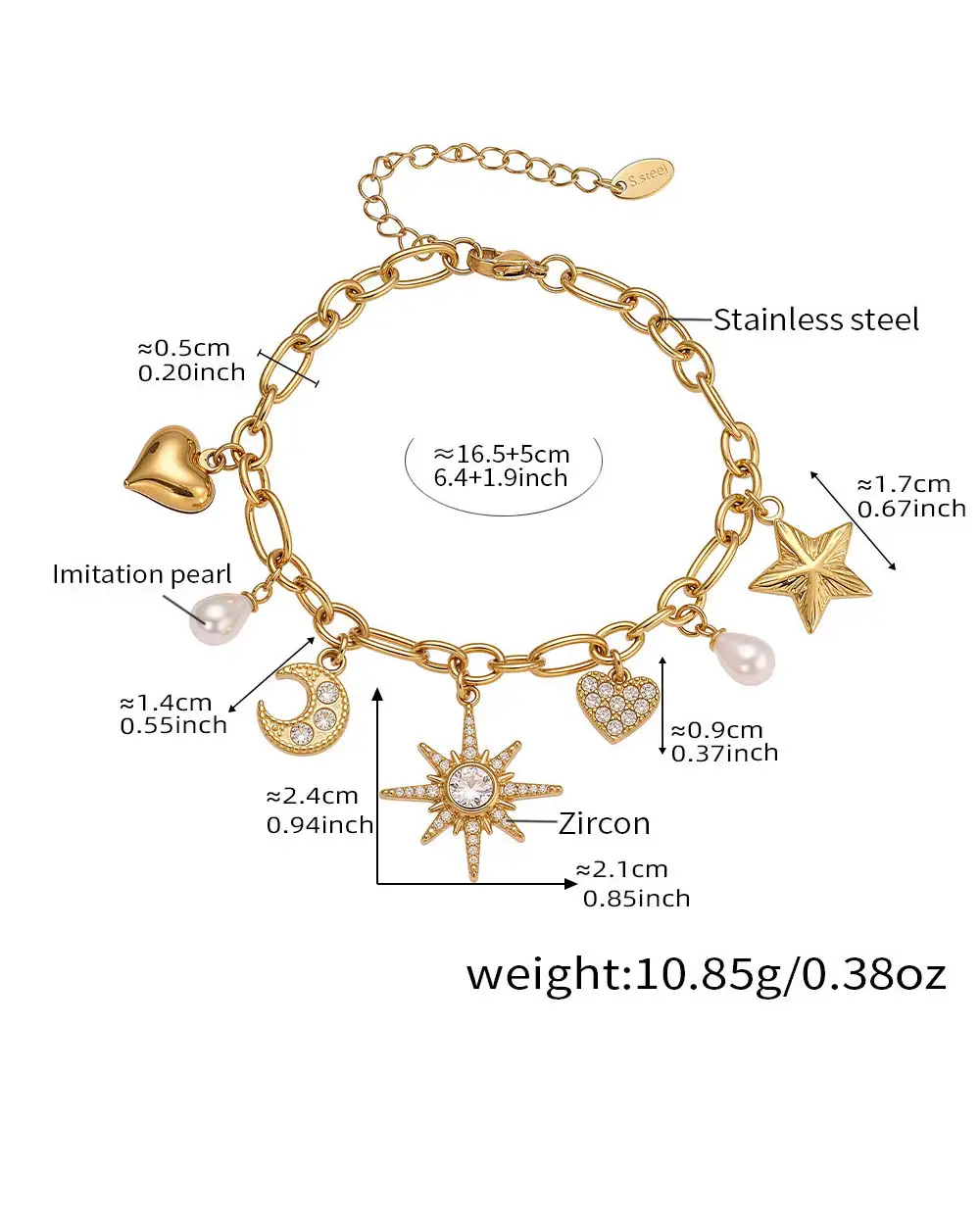 Elegant Moon and Star Ladies Stainless Steel Necklace 11