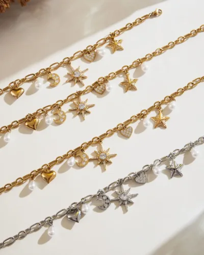 Elegant Moon and Star Ladies Stainless Steel Necklace 7