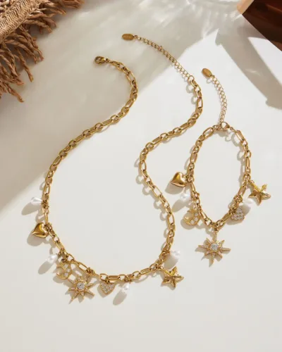 Elegant Moon and Star Ladies Stainless Steel Necklace 8