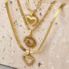 Elegant Openwork Stainless Steel Heart Chain Set for Women