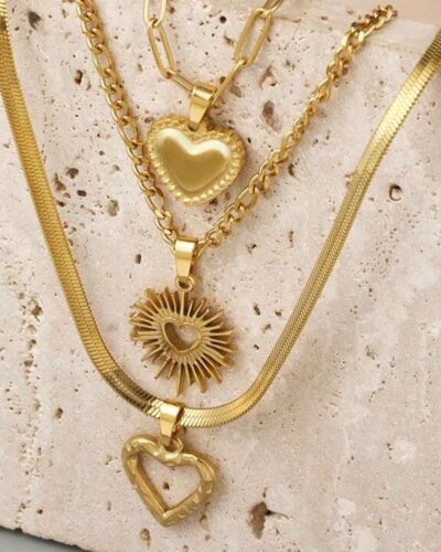 Elegant Openwork Stainless Steel Heart Chain Set for Women