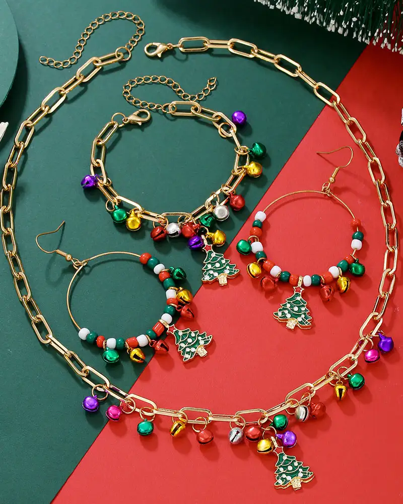 Elegant Paperclip chain Christmas Bell Bracelets Necklace Set - Image 4