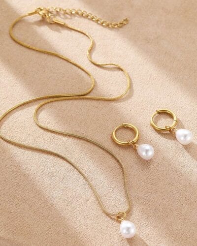 Elegant Pearl Stainless Steel Earrings and Necklace Set 4