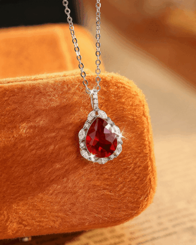 Elegant S925 Silver Waterdrop Garnet January Birthstone Necklace