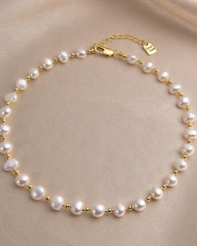 Elegant Spacer Beads Cultured Freshwater Pearl Necklace