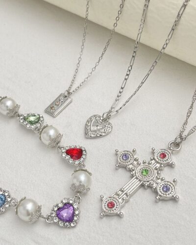 Elegant Stackable Multi Layered Cross Necklace Pearl Zircon Choker