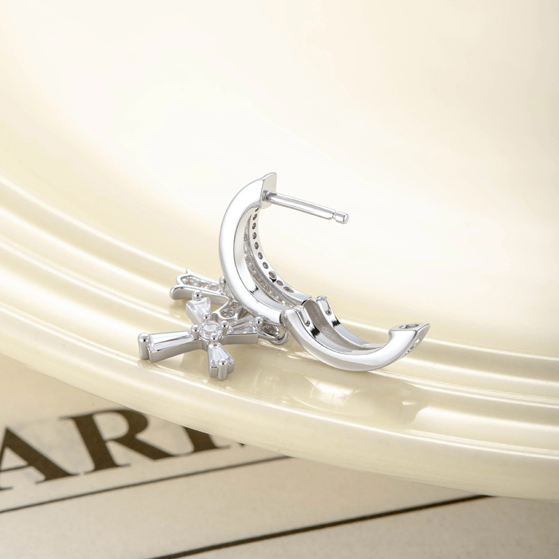 Elegant Vintage Double Cross Hoop Earring Sparkling Zircon